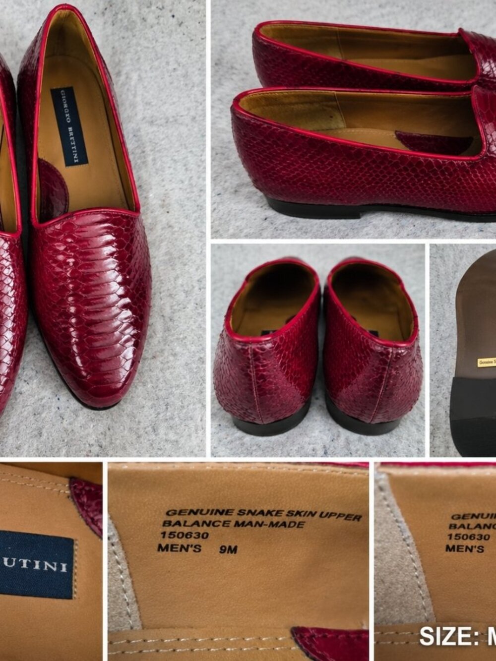 Giorgio Brutini Red Snake Embossed Loafers Men's Size 9M